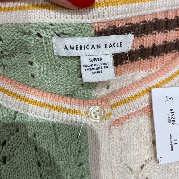 NEW American Eagle AE Patchwork Button Sweater Vest, Green/Cream/Pink, Women’s S - Picture 9 of 12